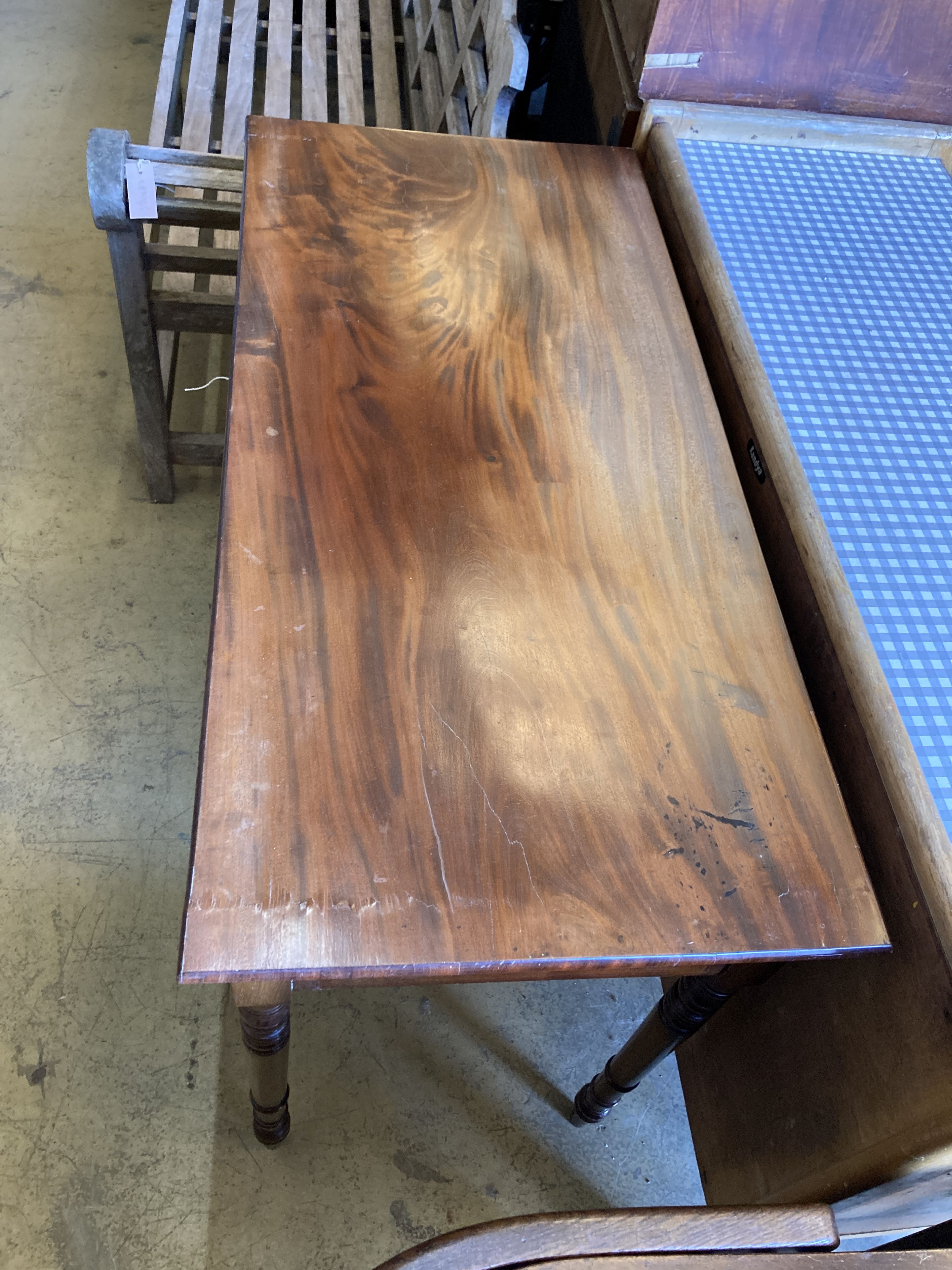 A mahogany Victorian two drawer side table, width 106cm, depth 49cm, height 82cm